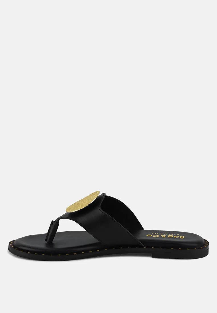 KATHLEEN Embellished Black Slip-on Thong Sandals