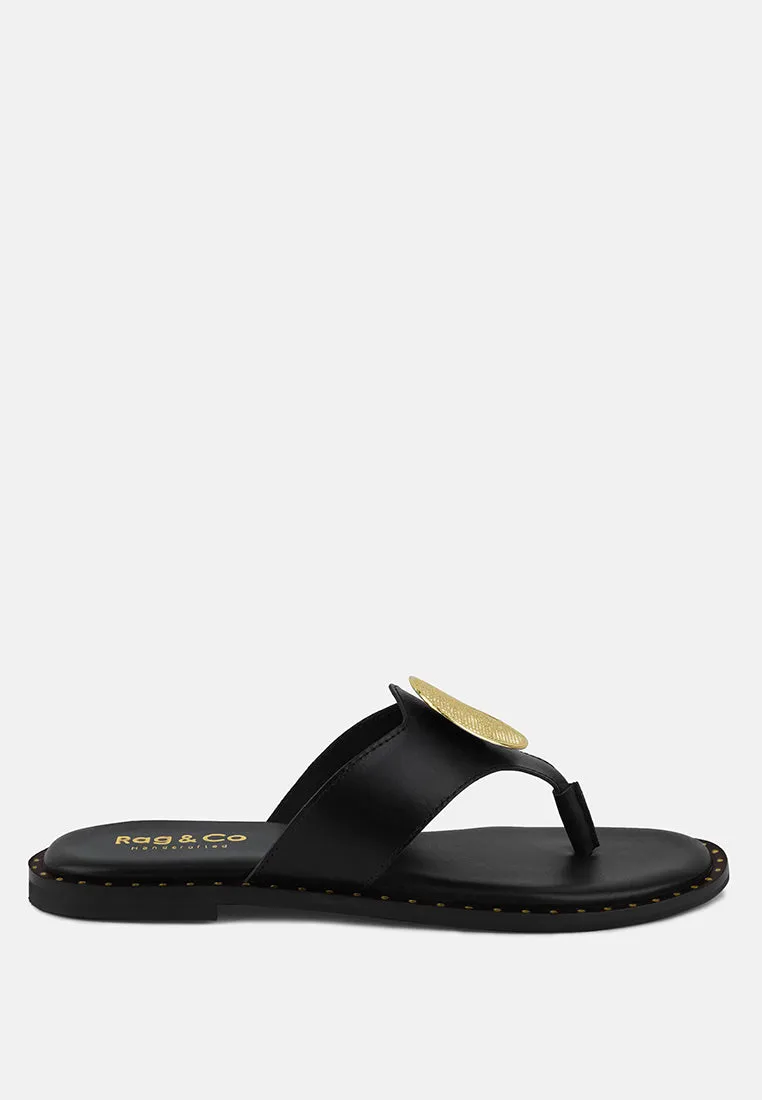 KATHLEEN Embellished Black Slip-on Thong Sandals