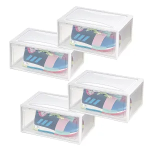 Kuber Industries Pack of 4 Sneaker Box | Plastic Stackable Shoe Organizer | Multi Purpose Space-Saving Storage Box | White