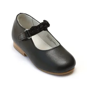 L'Amour Girls Black Flats with Rosettes