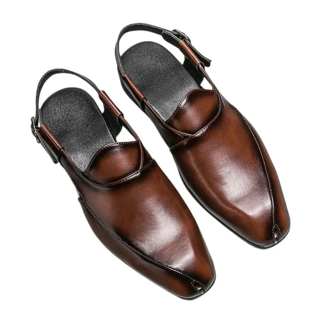 Leather Buckle Strap Mules Shoes