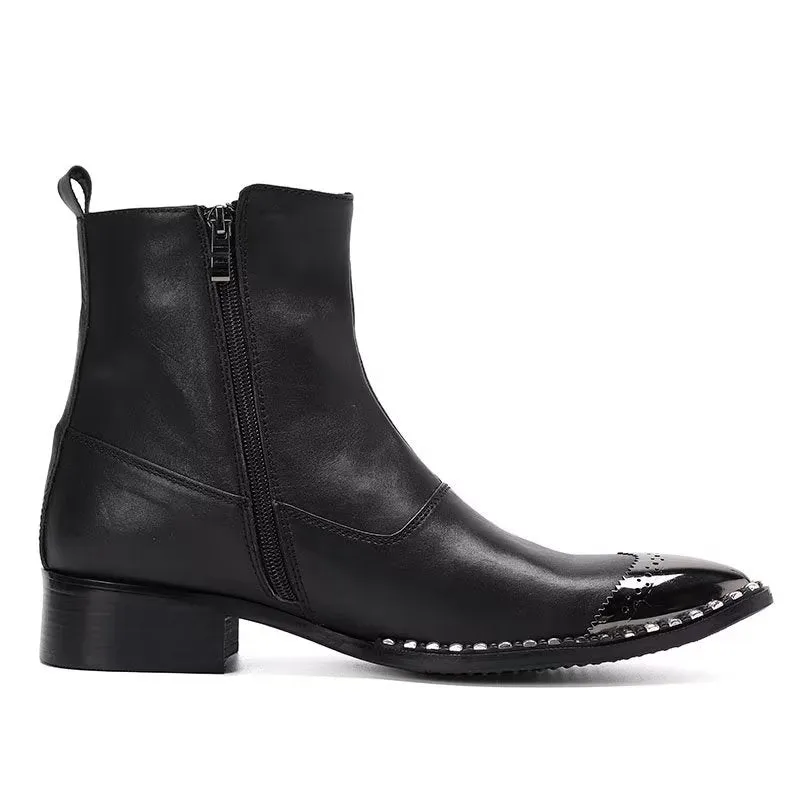 LeatherLuxe Zipper Ankle Boots: Elegant Footwear Essential