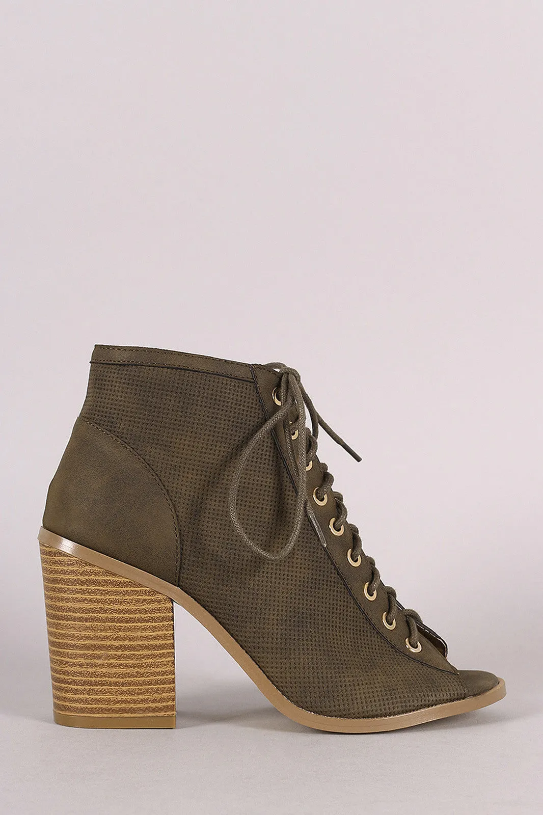 Liliana Perforated Nubuck Chunky Heeled Ankle Boots