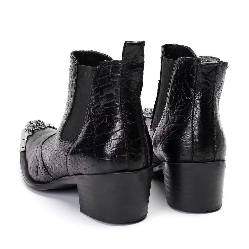 Luxe Croc Texture Leather Ankle Boots