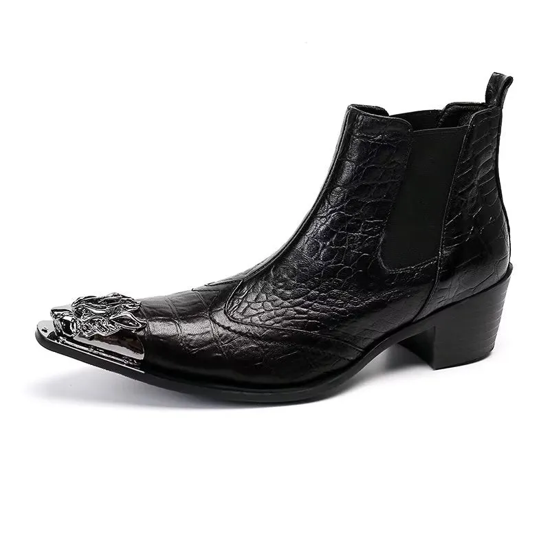 Luxe Croc Texture Leather Ankle Boots