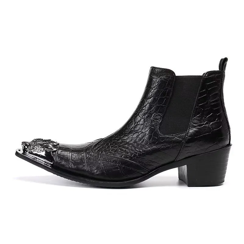 Luxe Croc Texture Leather Ankle Boots