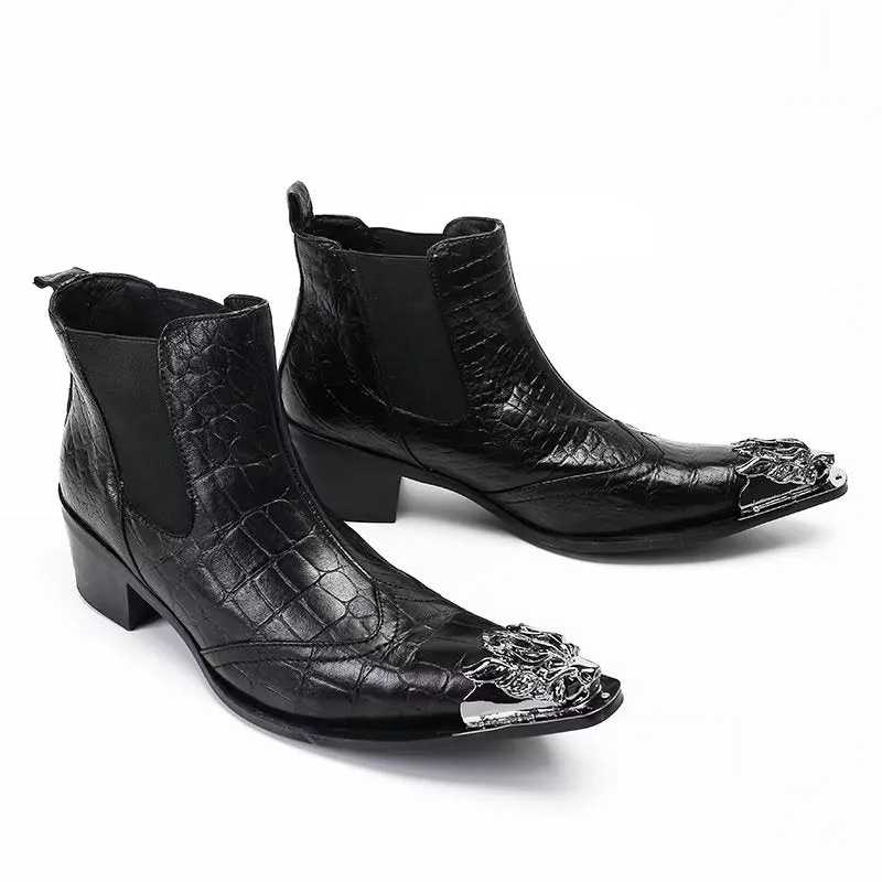 Luxe Croc Texture Leather Ankle Boots