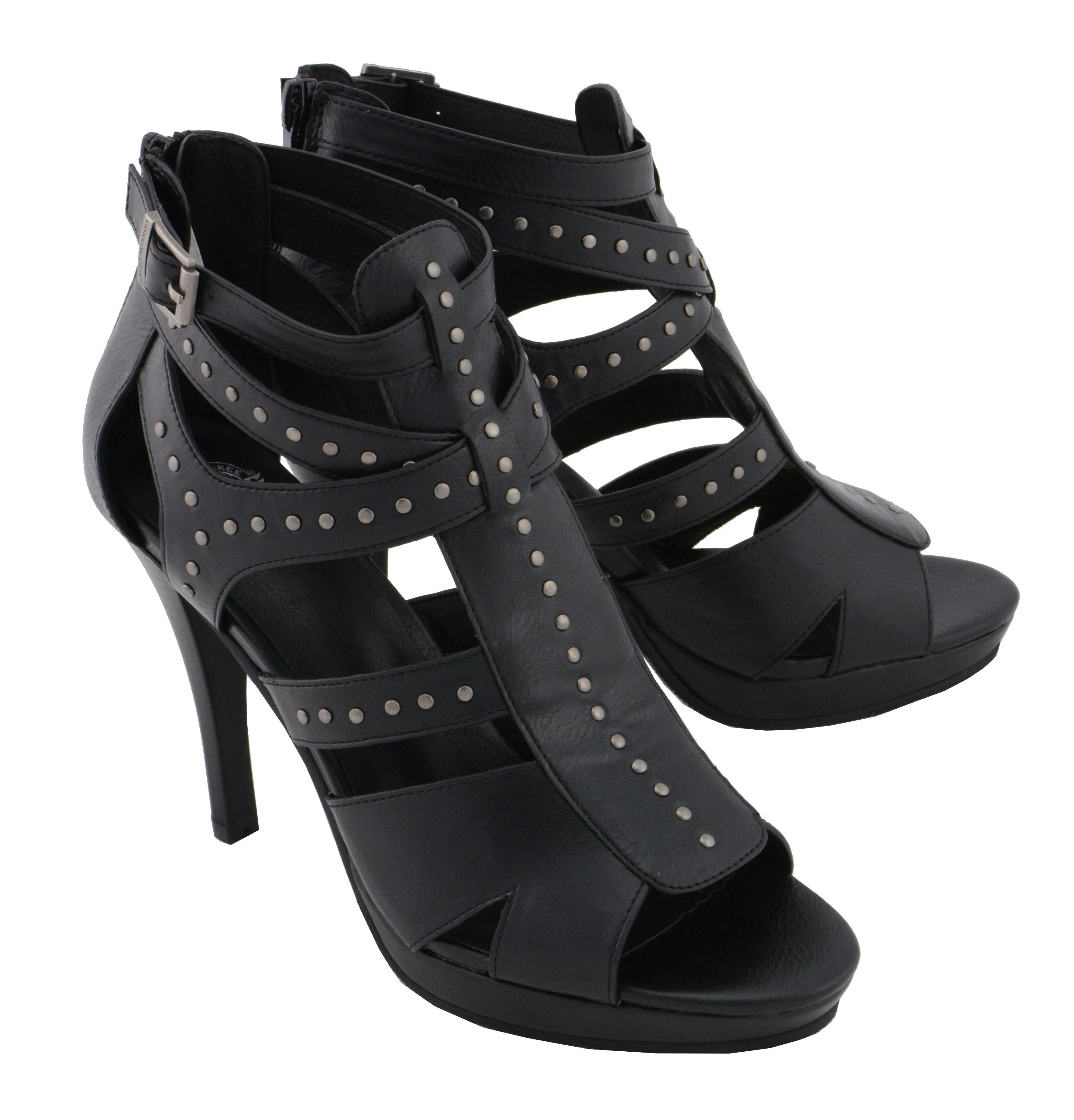 Milwaukee Leather MBL9452 Women's Black Stiletto Heeled Fashion Casual Sandals w/ Studded Ankle Straps