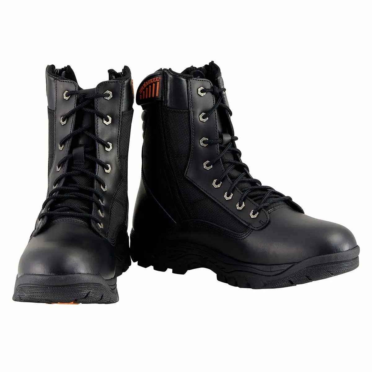 Milwaukee Leather Men's 9-Inch Black Leather Lace-Up Tactical Motorcycle Boots w/ Side Zipper MBM9110