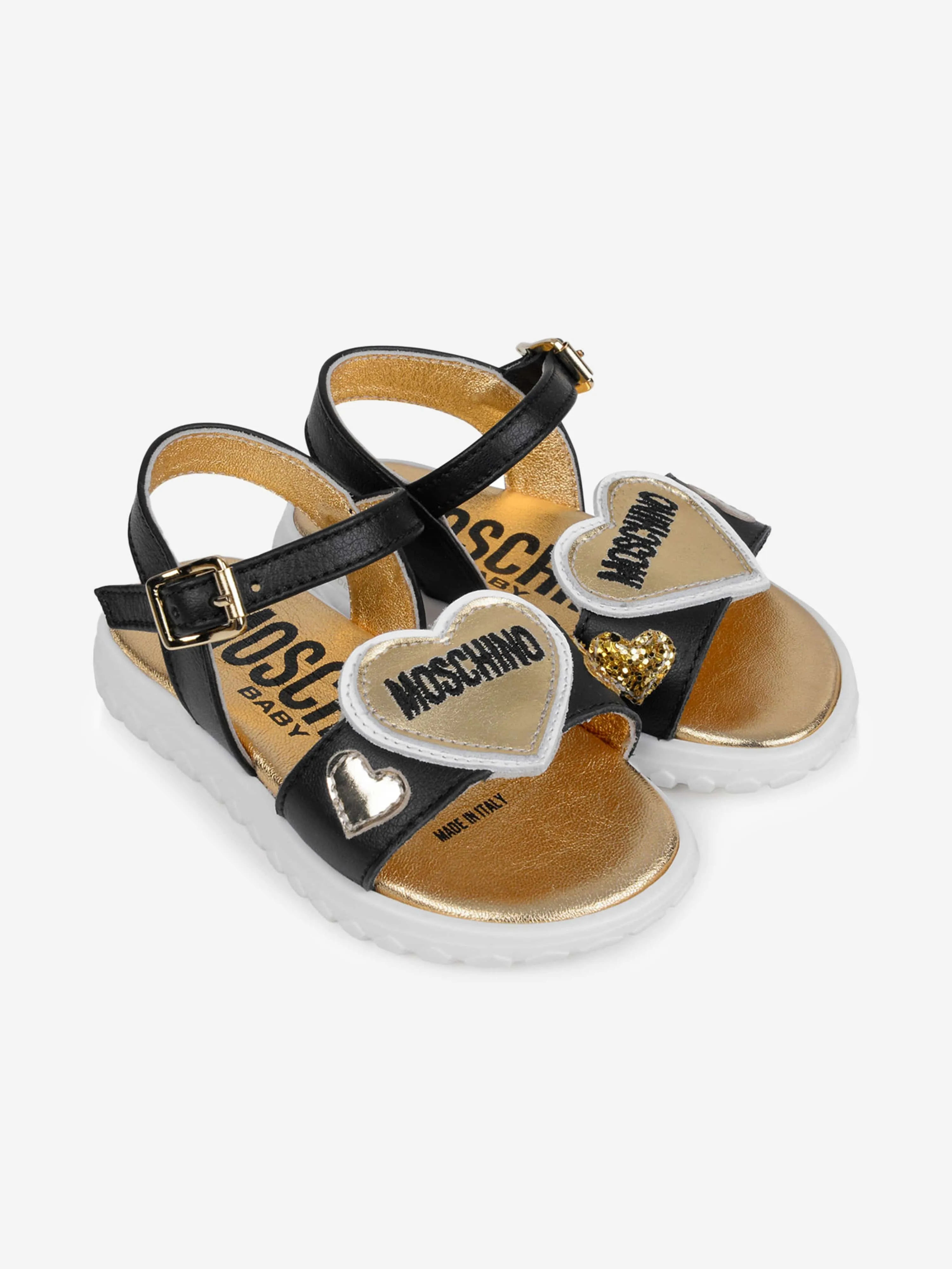 Moschino Girls Sandals - & Gold Heart Leather Sandals