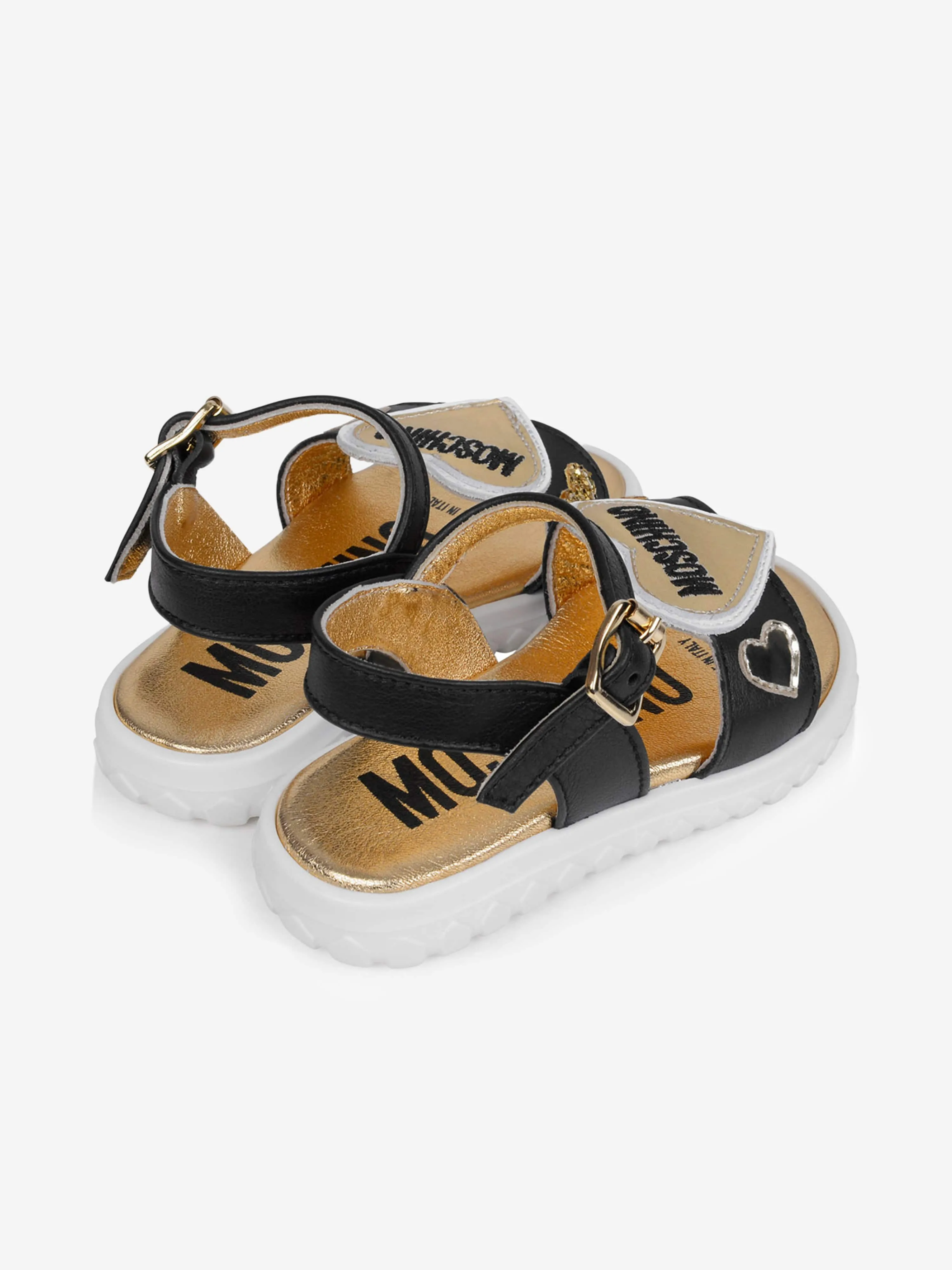 Moschino Girls Sandals - & Gold Heart Leather Sandals