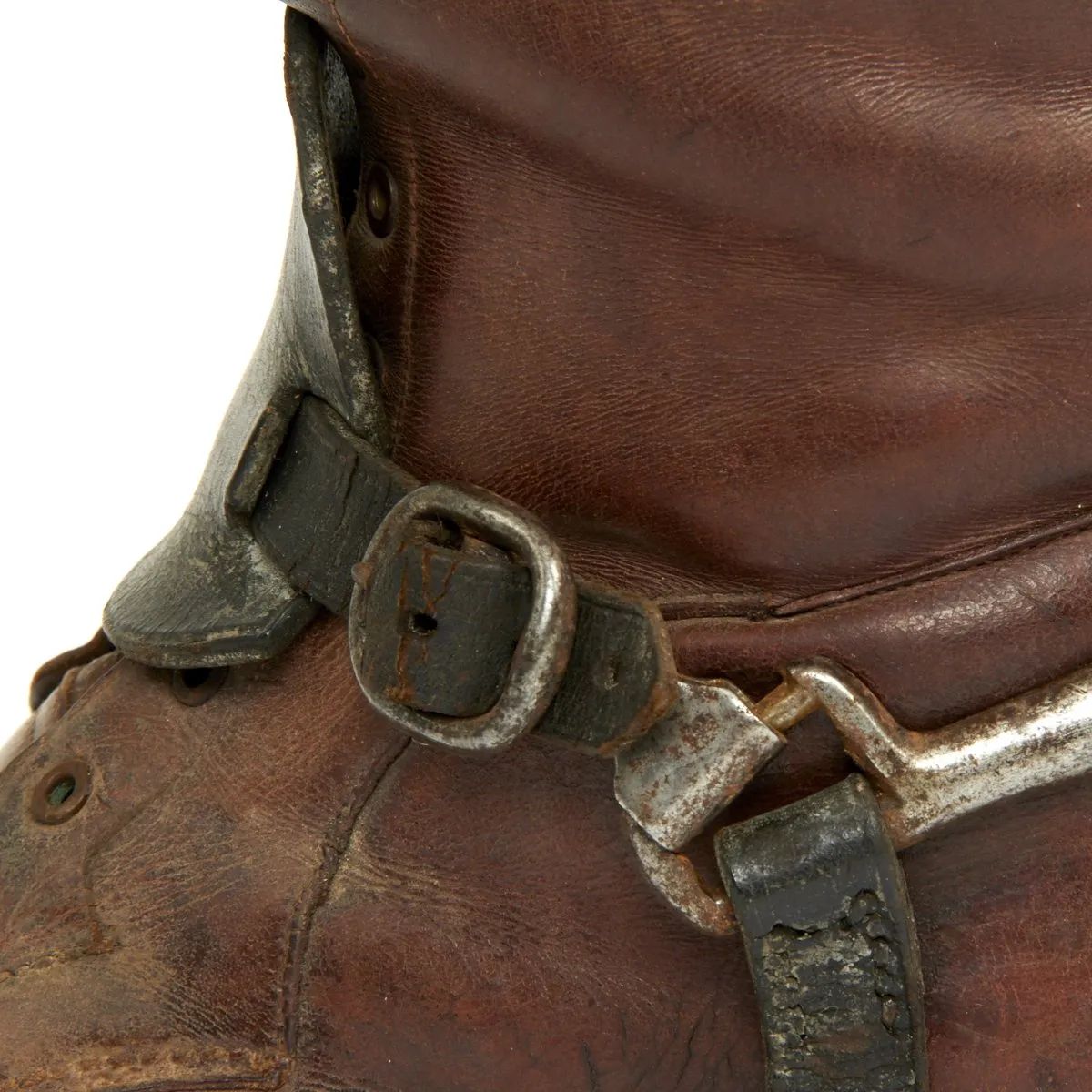 Original British WWI Officer's Leather High Boots with Wooden Boot Trees and Spurs