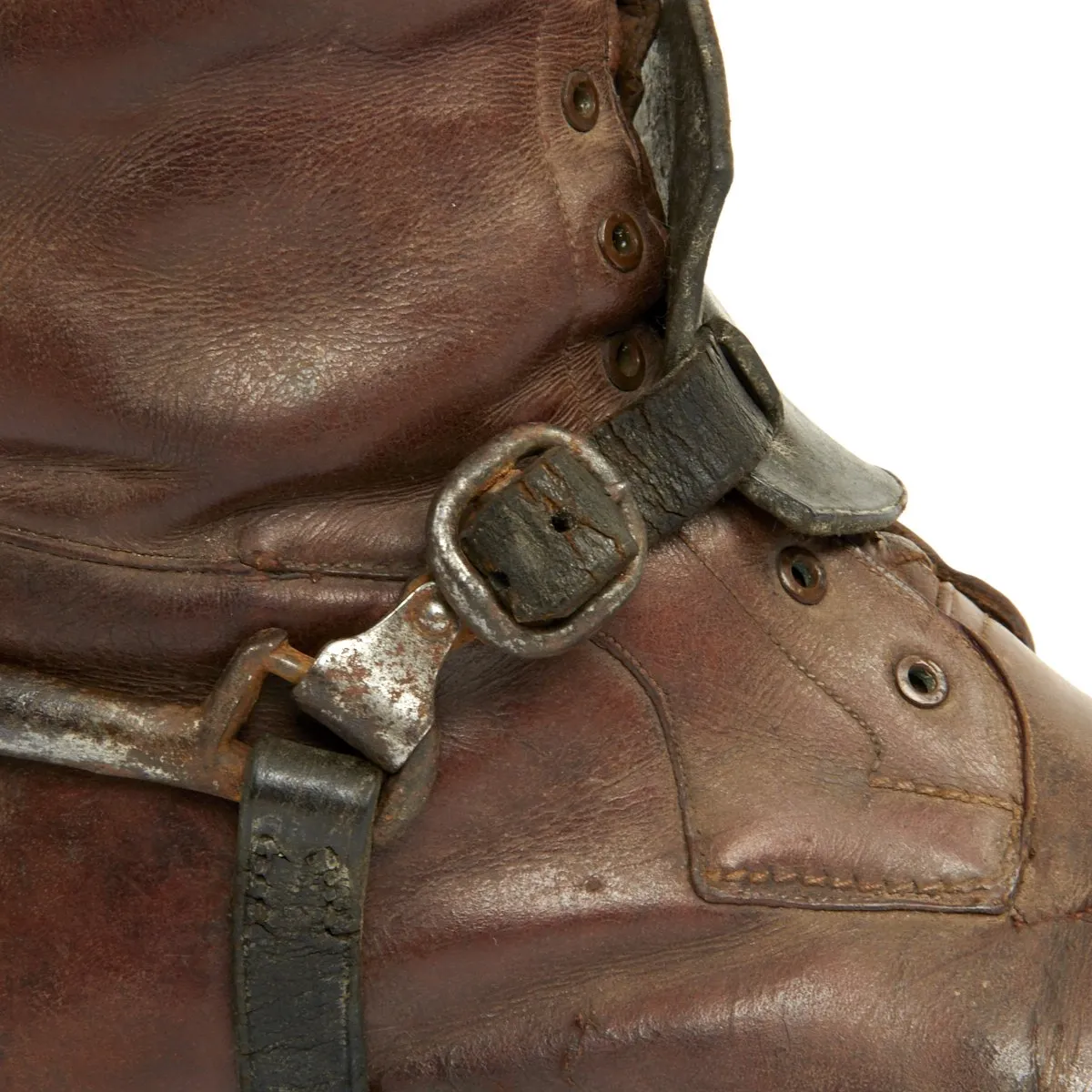 Original British WWI Officer's Leather High Boots with Wooden Boot Trees and Spurs