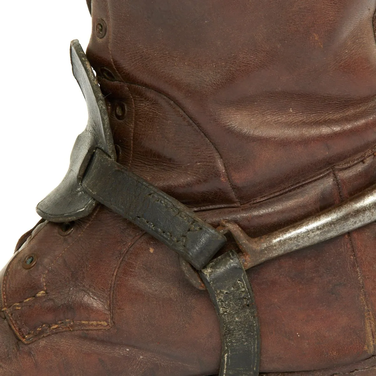 Original British WWI Officer's Leather High Boots with Wooden Boot Trees and Spurs