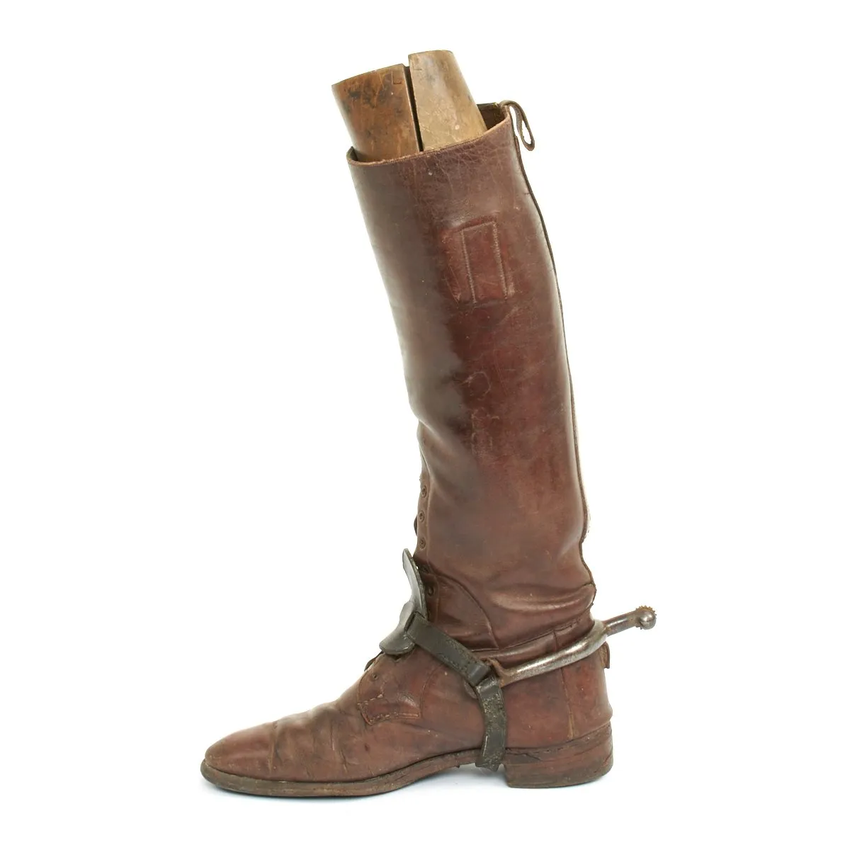 Original British WWI Officer's Leather High Boots with Wooden Boot Trees and Spurs