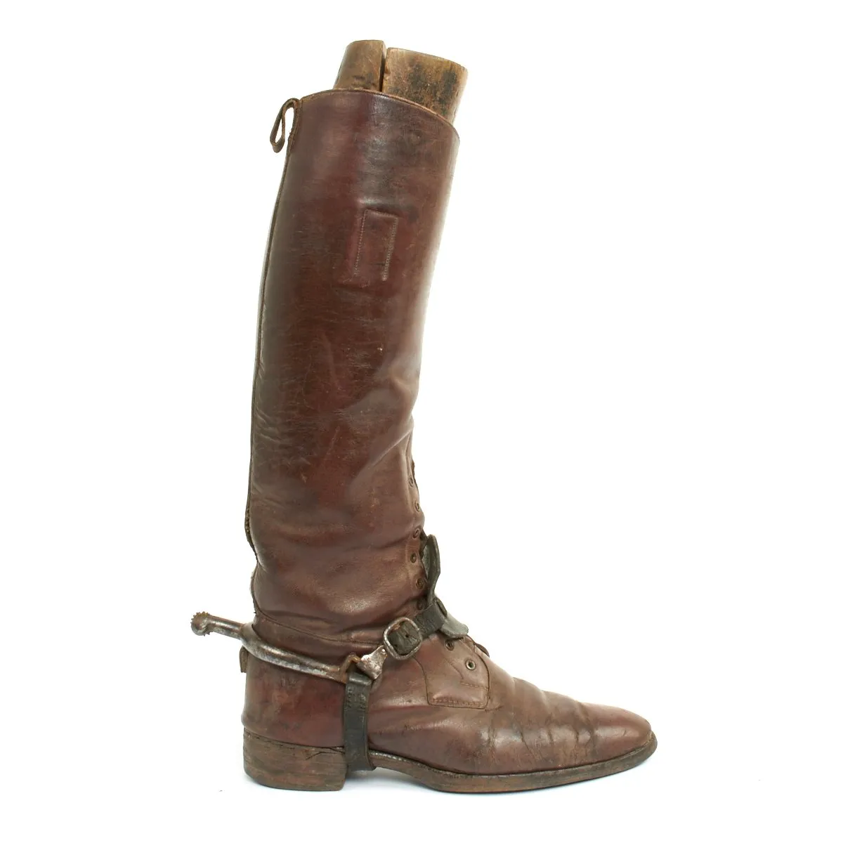 Original British WWI Officer's Leather High Boots with Wooden Boot Trees and Spurs