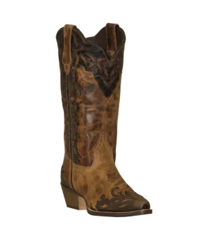 Rawhide Womens 12in Two-Tone Wingtip Brown/Tan Leather Cowboy Boots