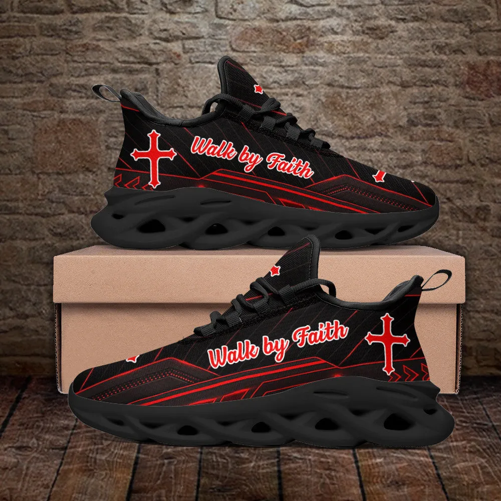 Red Jesus Walk By Faith Running Sneakers 2 Max Soul Shoes - Christian Shoes For Men And Women