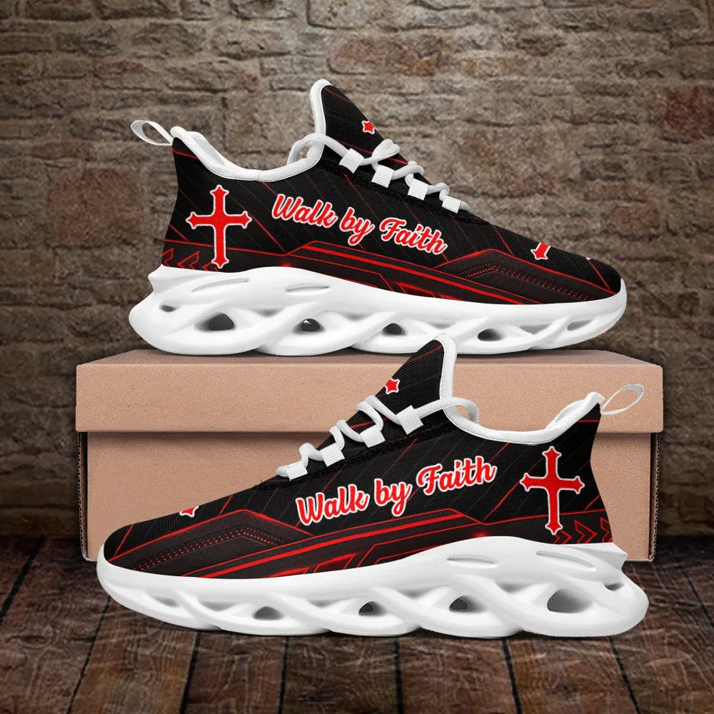 Red Jesus Walk By Faith Running Sneakers 2 Max Soul Shoes - Christian Shoes For Men And Women