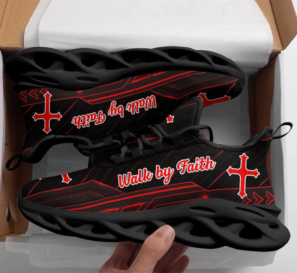 Red Jesus Walk By Faith Running Sneakers 2 Max Soul Shoes - Christian Shoes For Men And Women