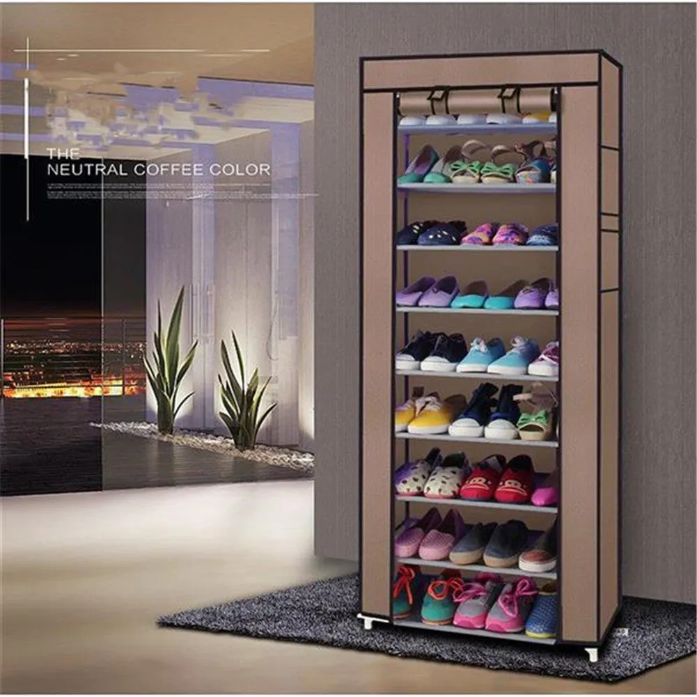 RONSHIN 10-tiers Shoe Rack Closet Shoe Storage Cabinet Organizer Brown