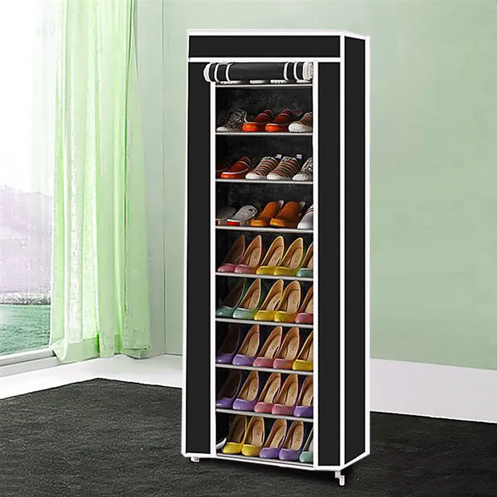 RONSHIN Non-woven 9 Tier Shoe Rack Shoe Shelf Storage Closet Organizer Cabinet