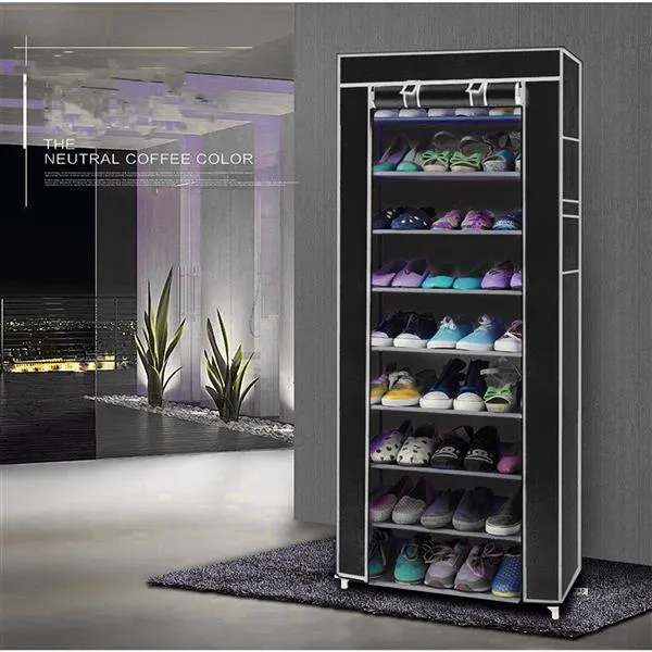 RONSHIN Non-woven 9 Tier Shoe Rack Shoe Shelf Storage Closet Organizer Cabinet