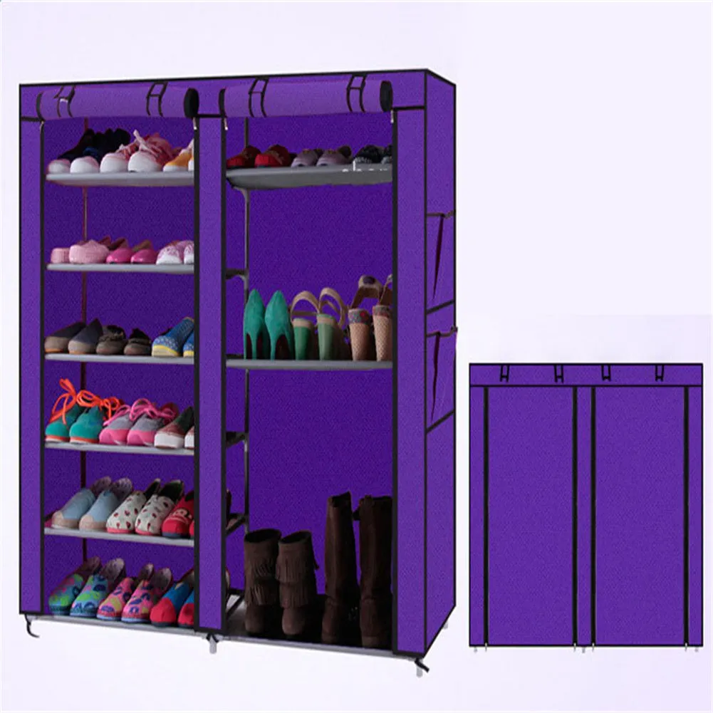 RONSHIN Shoe Cabinet 6-layer Double-row 12-Compartment Shoe Organizer Purple