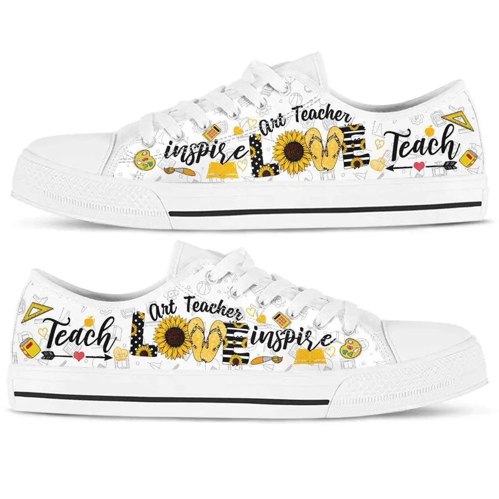 School Art Teacher Sunflower Teach Love Inspire Low Top Shoes, Teacher Shoes, Low Top Sneakers