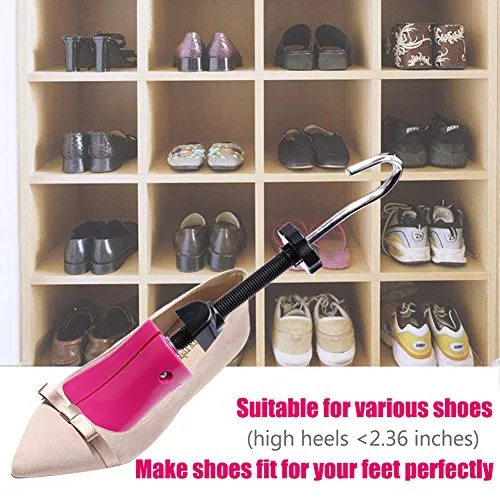 Shoe Stretcher Women Shoe Tree Widener, Pair of 4-way Adjustable Expander Stretch Length Width Height, Tough Plastic & Metal, 8 Bunion Plugs Included, Pink for Women's Shoes Size US 5.5-10