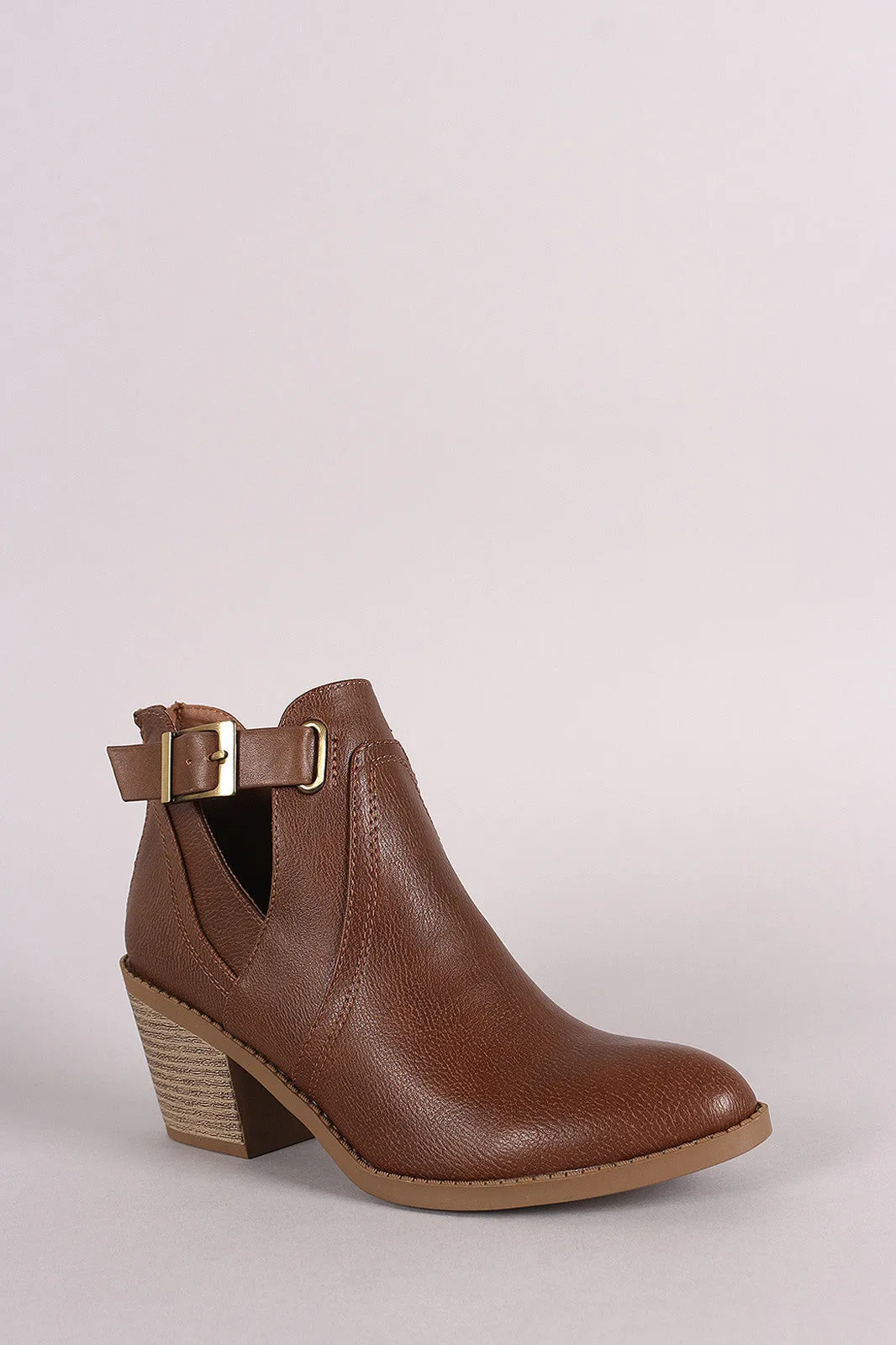 Soda Buckled Side Cutout Chunky Heeled Ankle Boots