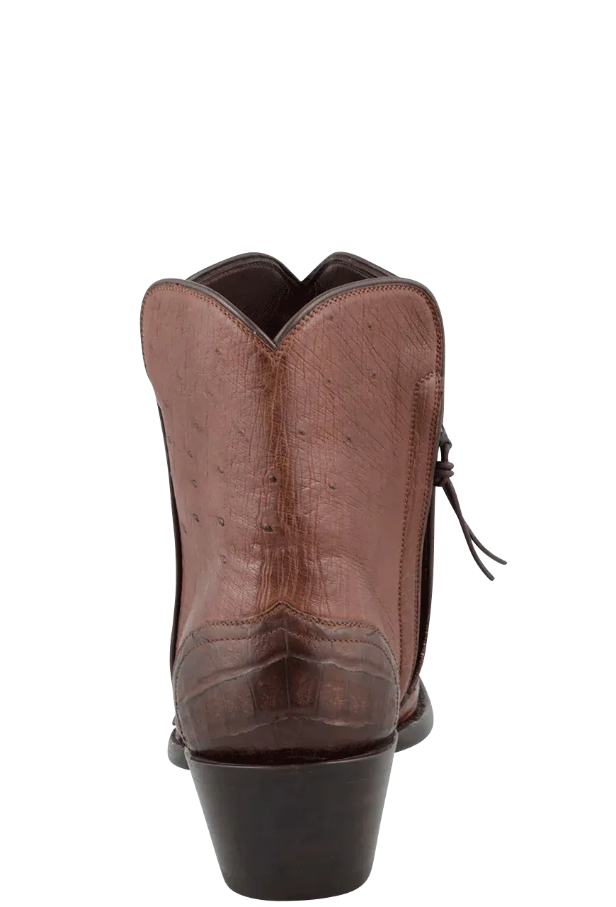 Stallion Ostrich & Caiman Zorro Ankle Boots - Tobacco