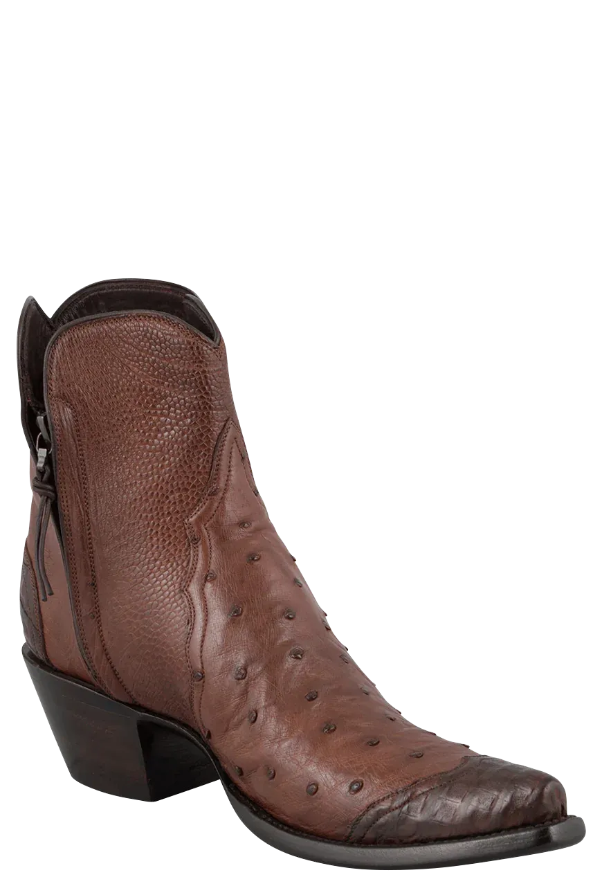 Stallion Ostrich & Caiman Zorro Ankle Boots - Tobacco