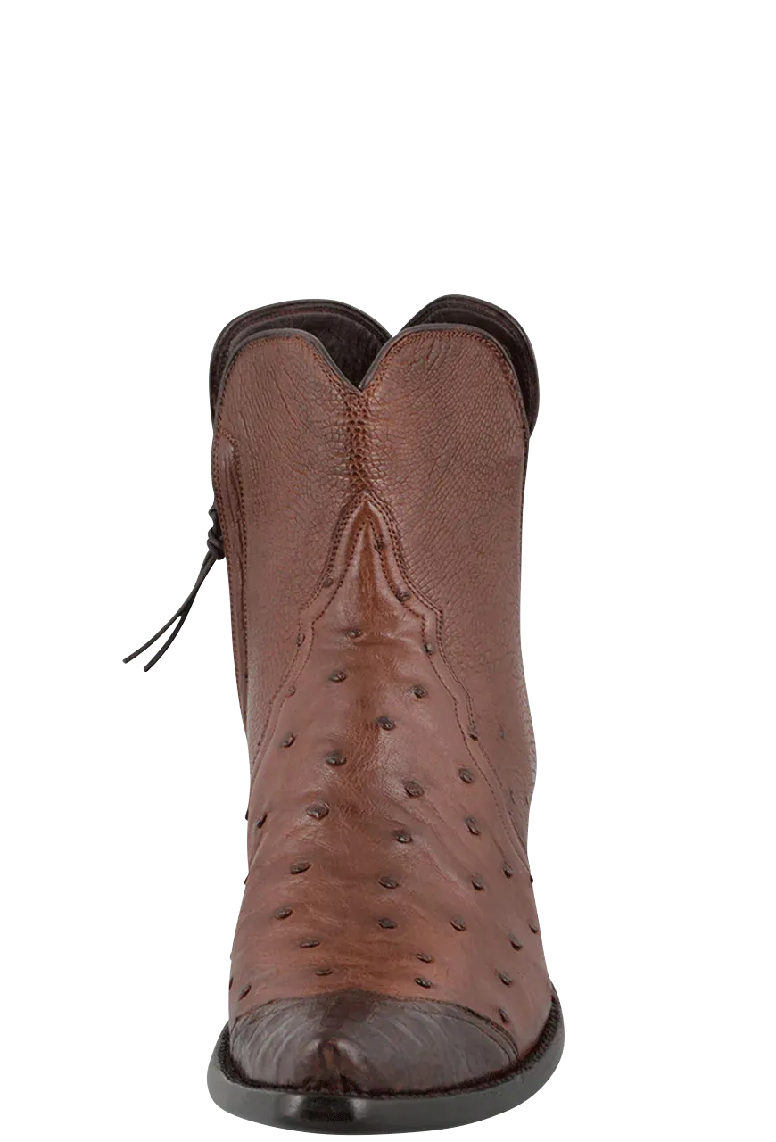 Stallion Ostrich & Caiman Zorro Ankle Boots - Tobacco