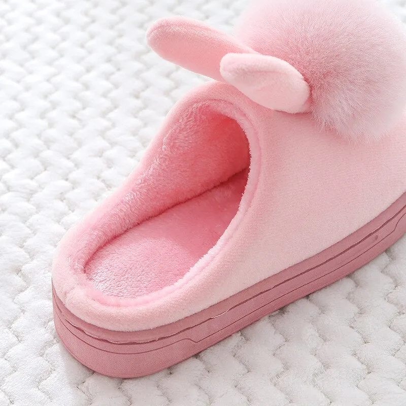 Unisex Cute Bunny Cartoon Cotton Warm Faux Fur Slippers For Kids