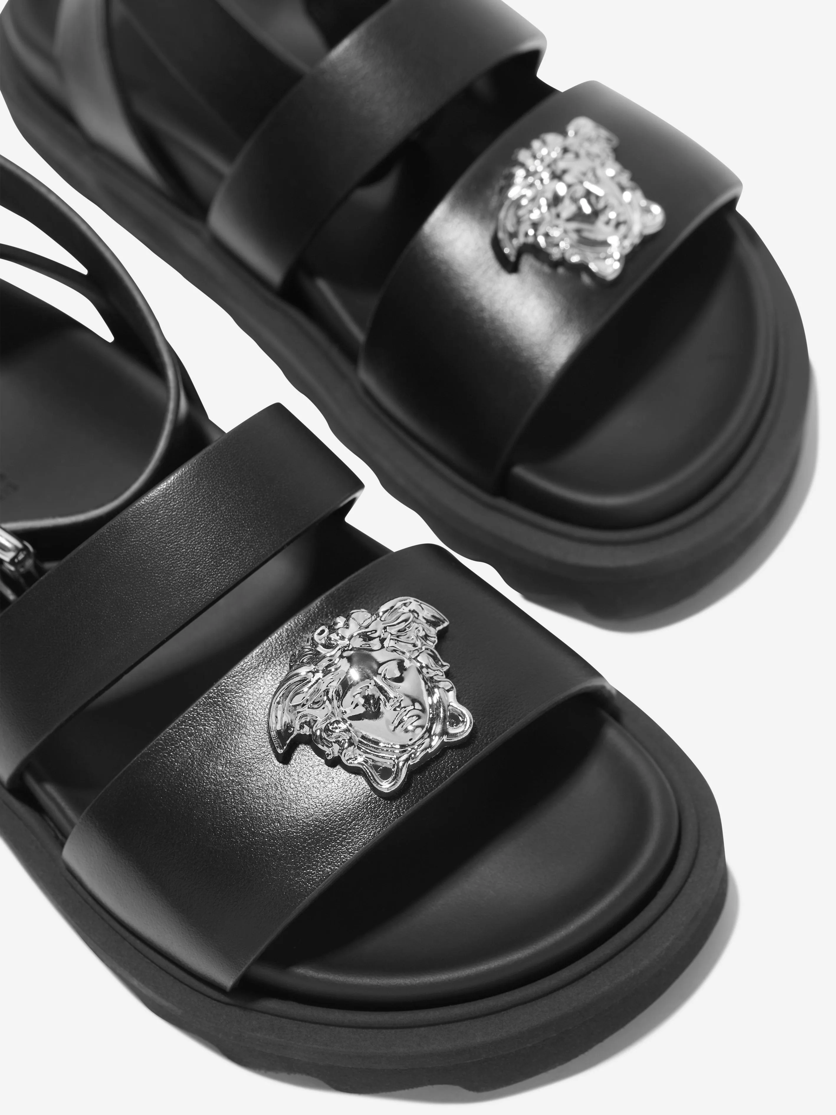 Versace Kids Leather Medusa Logo Sandals in Black