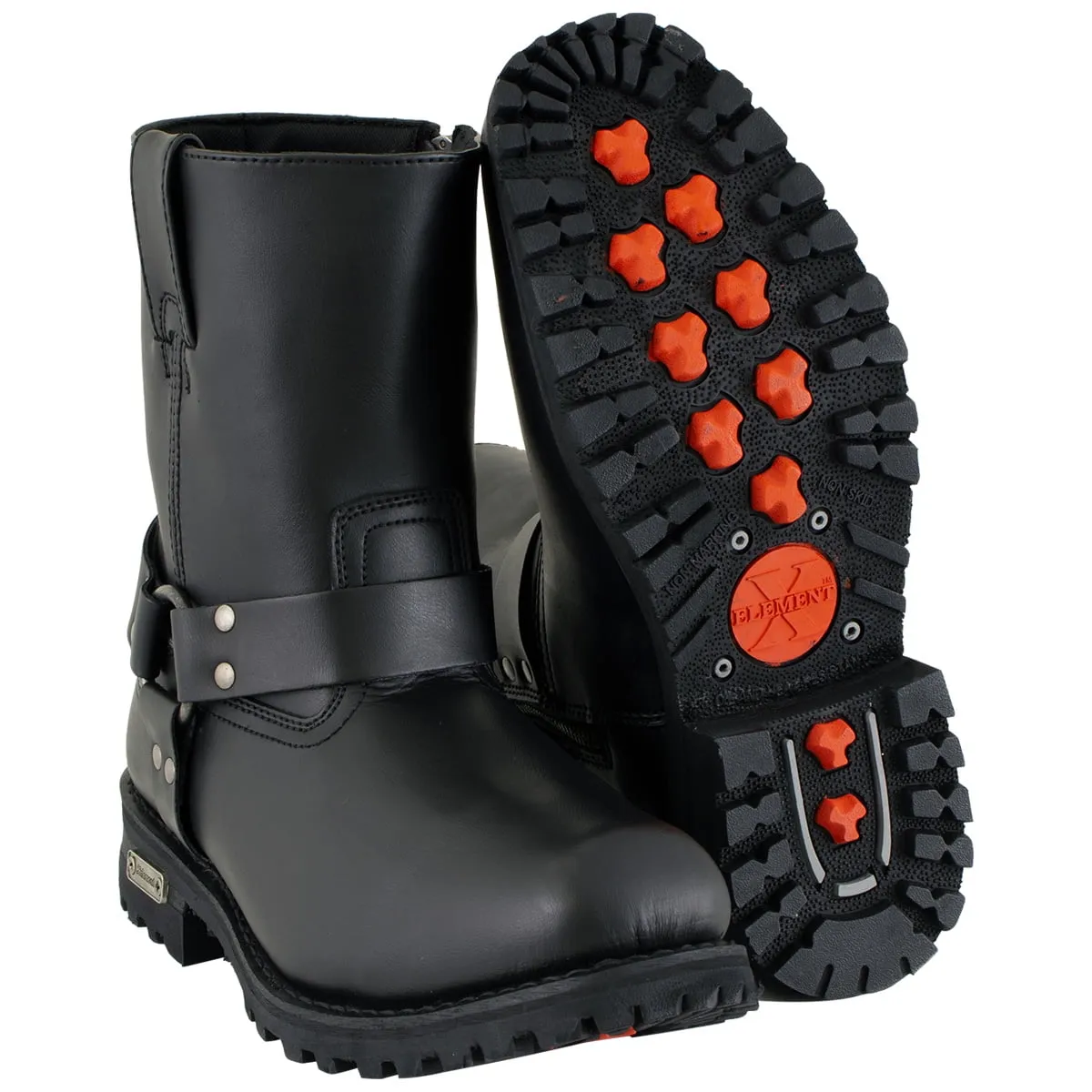 Xelement 1502 Men's Killa Classi Harness Premium Black Leather Motorcycle Rider Boots w/ Zipper Closure