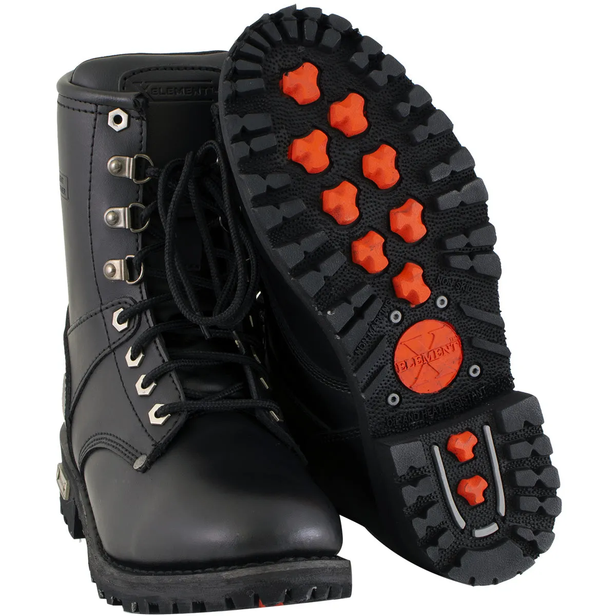 Xelement 2446 Women's Vigilant Black Leather Logger Style Motorcycle Rider Boots with Inside Zipper