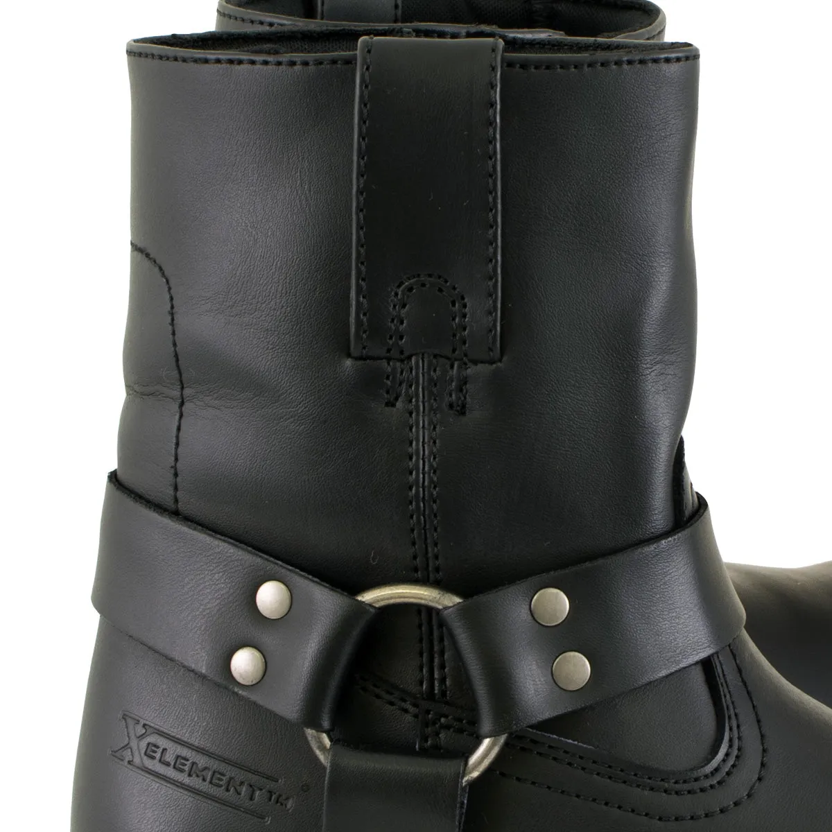 Xelement 2502 Women's Shorty Black Leather Zipper Harness Motorcycle Rider Boots